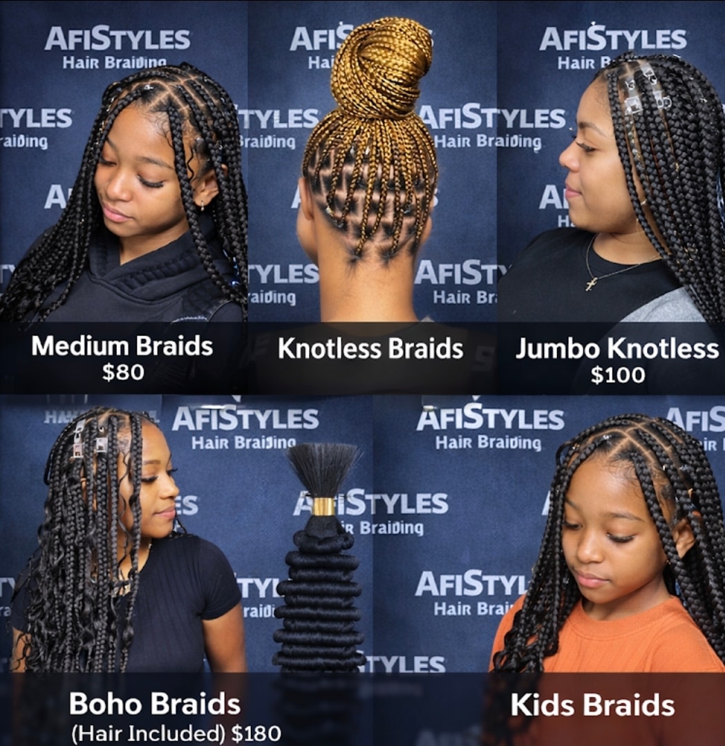 Close-up of knotless braids with clean triangle parts